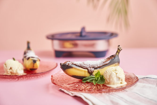 Tupperware Grillade Bananer Med Smält Choklad 
