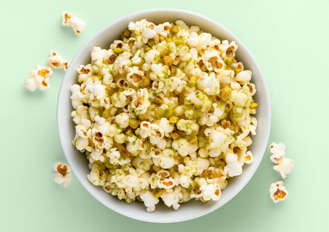 Tupperware Popcorn med vit choklad och pistage 